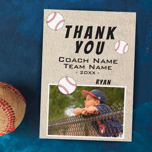 Merci Coach Carte de Photo de Baseball Rustique