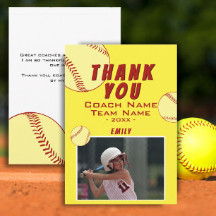 Merci Coach Carte photo de softball Jaune