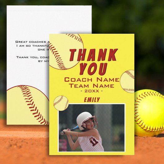 Merci Coach Carte photo de softball Jaune