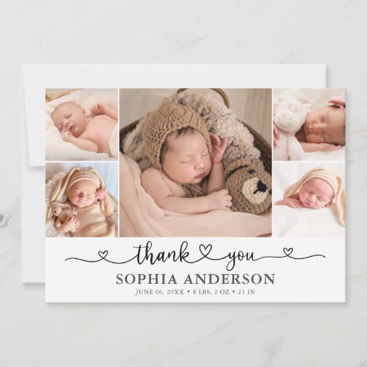 Merci Coeur Photo Faire-part bébé (Devant)