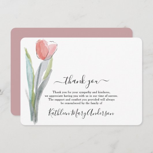 Merci commémoratif de la tulipe d'aquarelle simple (Devant / Derrière)