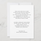 Merci commémoratif de sympathie de condoléance de (Dos)