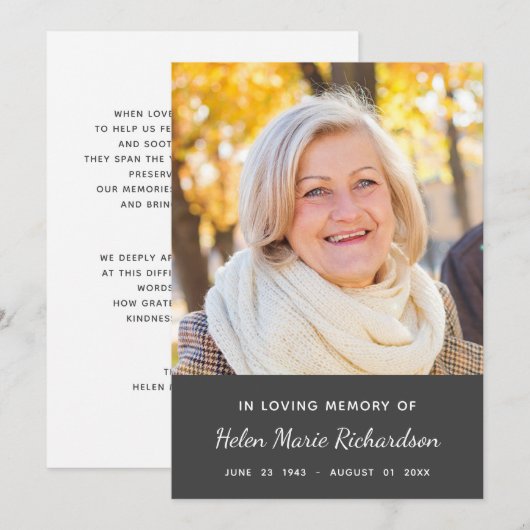 Merci commémoratif de sympathie de condoléance de (Devant / Derrière)