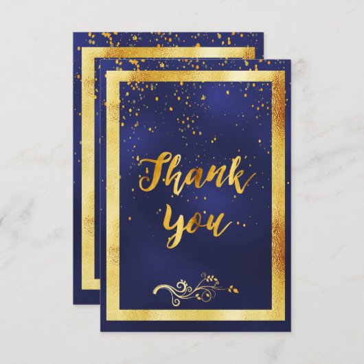 Merci confetti mariage en or bleu foncé (Devant / Derrière)