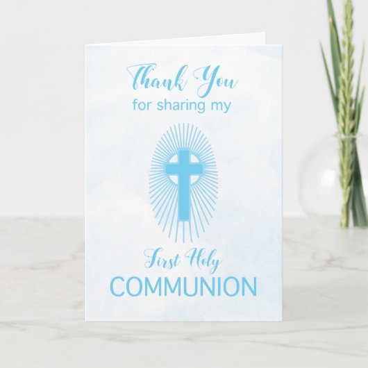 Merci Croix de Communion Bleue Rayons (Devant)