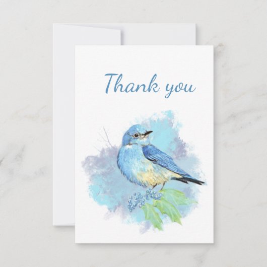 Merci Cute Aquarelle Bleu Jardin Oiseau Art (Devant)