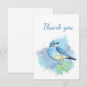 Merci Cute Aquarelle Bleu Jardin Oiseau Art (Devant / Derrière)