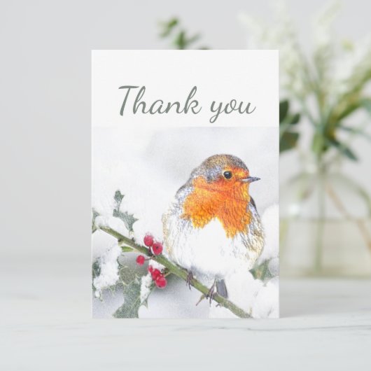 Merci Cute Winter English Robin Bird Art (Debout devant)