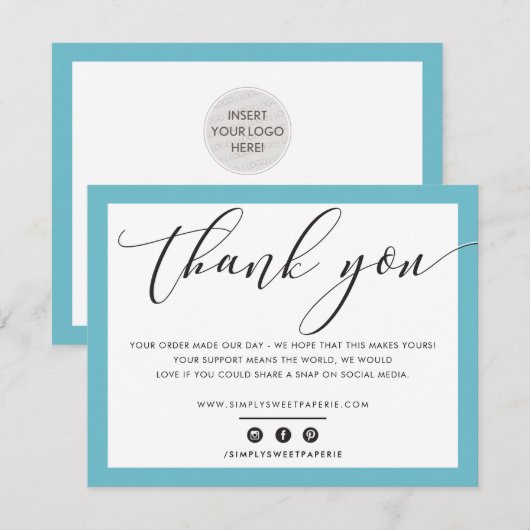 Merci d'affaires élégant noir turquoise LOGO (Devant / Derrière)