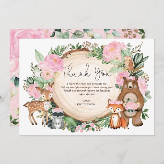 Merci d'anniversaire de la Fille Florale Rose (Devant / Derrière)