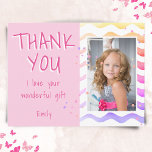 Merci d'anniversaire Enfants Photo Carte postale F<br><div class="desc">Personnalisable anniversaire Merci carte postale pour les filles avec photo et texte J'aime votre merveilleux cadeau. Carte de remerciements d'anniversaire rose mignon pour vos amis et votre famille. Téléchargez votre photo et personnalisez la carte postale avec votre nom et votre texte. La carte postale est ornée d'étoiles et de vagues...</div>