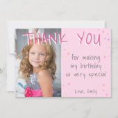 Merci d'anniversaire rose Star fille Carte photo (Devant)