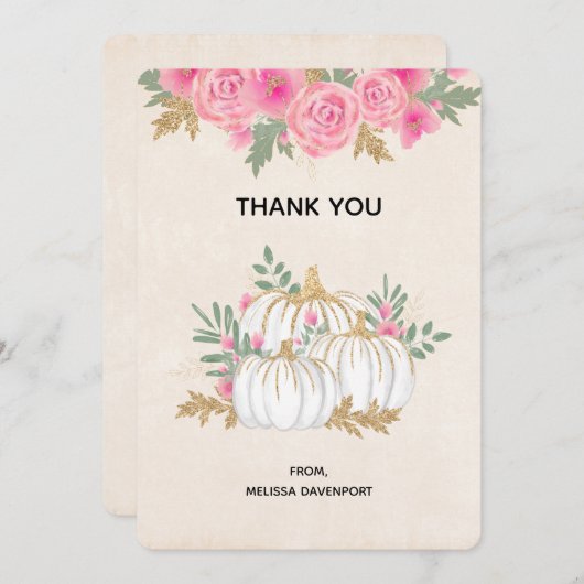 Merci d'aquarelle Citrouille blanc et or (Devant / Derrière)