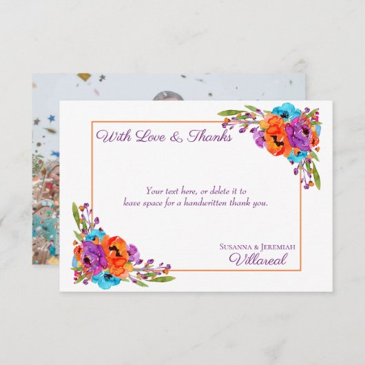 Merci d'aquarelle florale violet orange (Devant / Derrière)