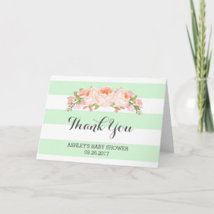 Merci de Baby shower à fleur rose à la menthe