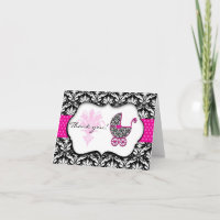 Merci de Baby shower Chic Pink Poka Dot Damask