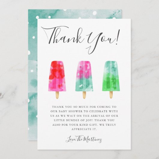 Merci de Baby shower coloré Popsicle (Devant / Derrière)