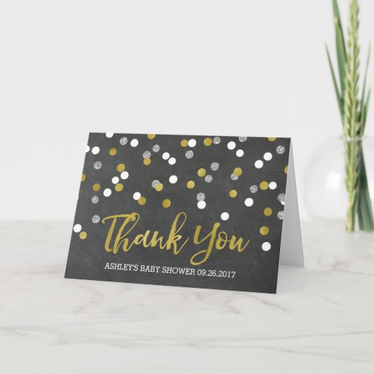 Merci de Baby shower Confetti Argent Chalkboard (Devant)