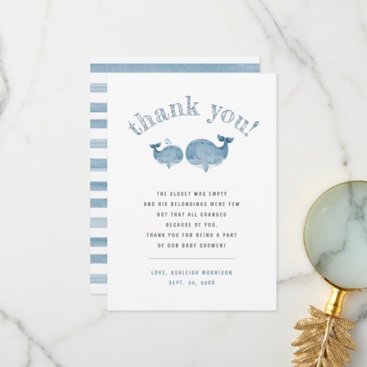 Merci de Baby shower de baleines à eau bleue (Devant/Arrière en situation)