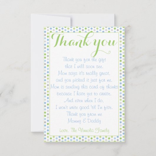 Merci de baby shower de carte de bébé (Devant)