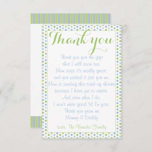 Merci de baby shower de carte de bébé (Devant / Derrière)