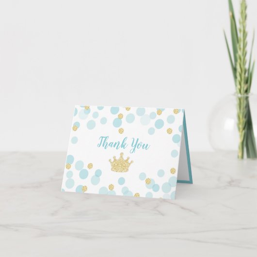 Merci de Baby shower de Confetti d'or Prince Blue (Devant)