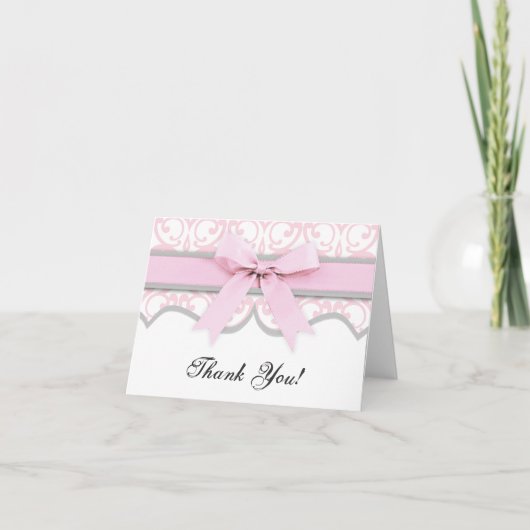 Merci de Baby shower de  de ruban rose Damask Hear (Devant)