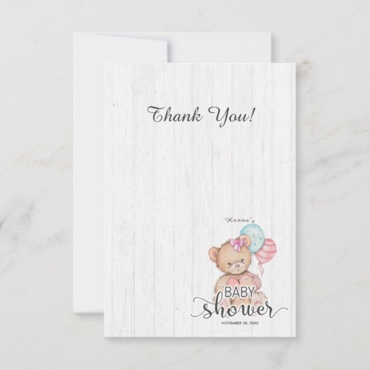 Merci de Baby shower de fille à ballons en bois bl (Devant)