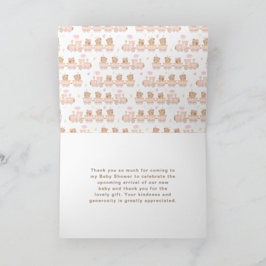 Merci de Baby shower de train rose ours (Intérieur)