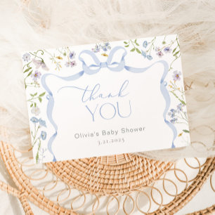Merci de Baby shower fleur sauvage à cadre bleu Bo