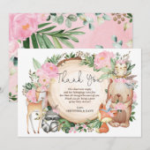 Merci de Baby shower forestier tribal rose (Devant / Derrière)