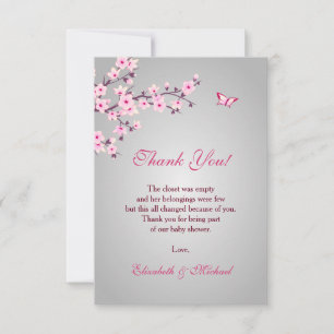 Merci de Baby shower gris rose cerisier