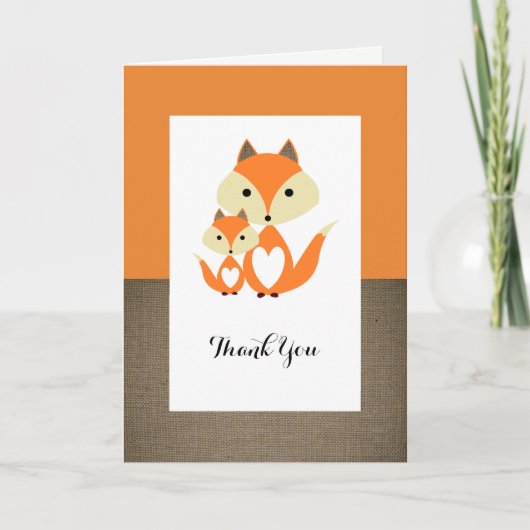 Merci de Baby shower Orange Fox Burlap (Devant)