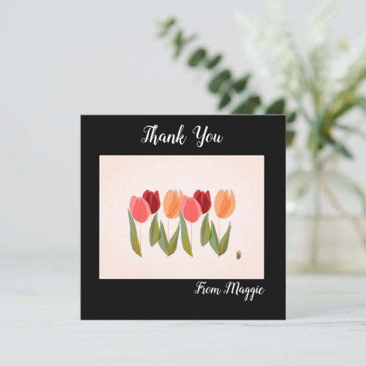 Merci de carte de note avec six tulipes (Debout devant)