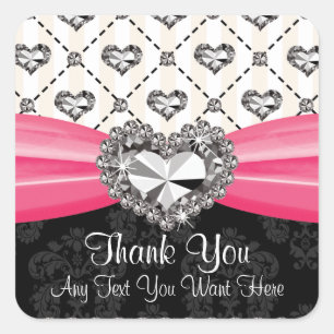 Merci de coeur rose chaud Rhinestone Étiquettes