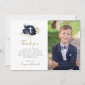 Merci de communion bleu Floral Gold (Devant)