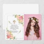 Merci de communion de la photo florale de couleur  (Devant / Derrière)