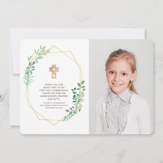 Merci de communion de photos de feuillage géométri (Devant)