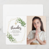 Merci de communion photo de feuillage géométrique (Devant / Derrière)