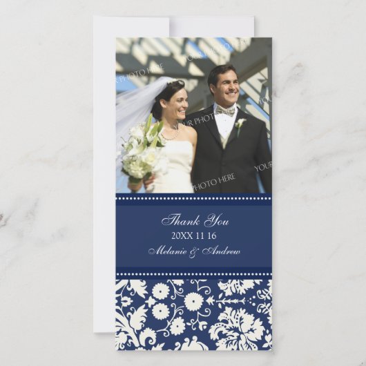 Merci de crème bleue Cartes photos Mariages (Devant)