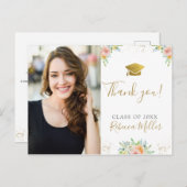 Merci de diplôme Photo Carte postale or floral (Devant / Derrière)