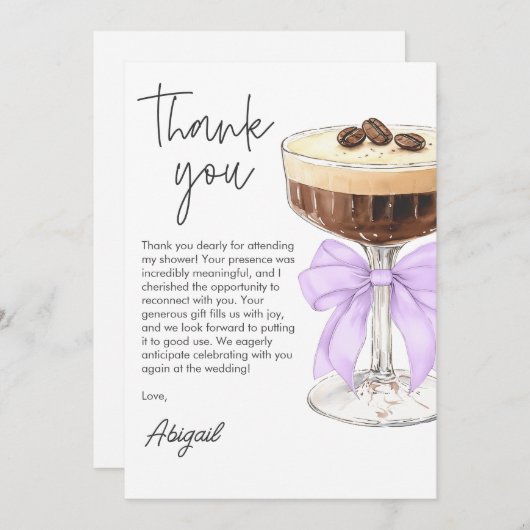 Merci de Fête des mariées Bow Espresso Martini (Devant / Derrière)