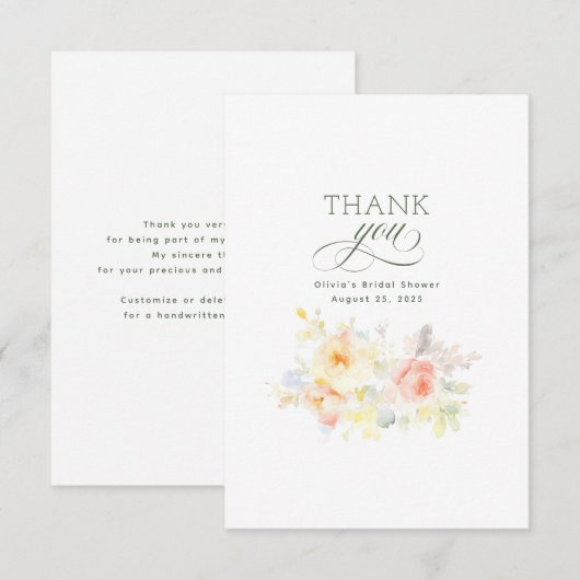 Merci de Fête des mariées des fleurs d'aquarelle (Devant / Derrière)