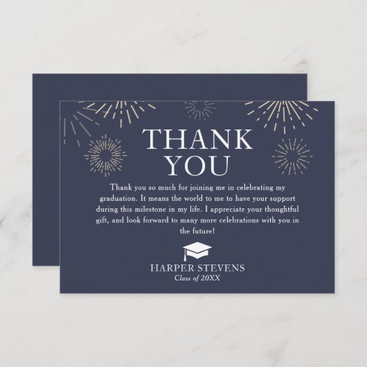 Merci de graduation moderne Fireworks avec message (Devant / Derrière)