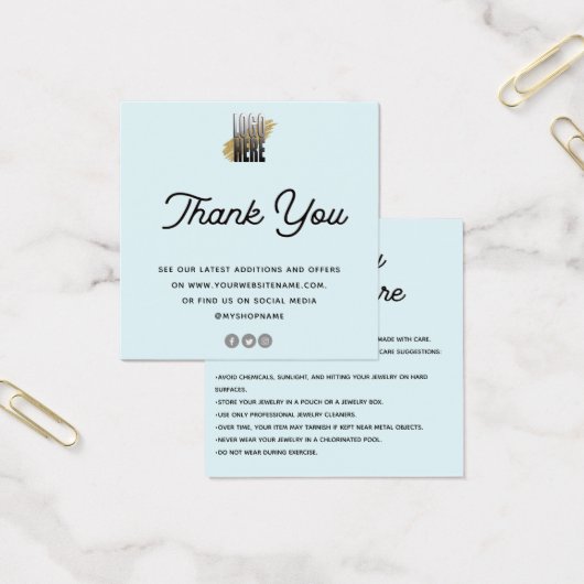 Merci de la carte de bijouterie avec logo bleu (Bureau)