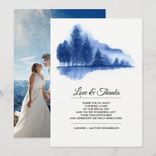 Merci de la forêt d'hiver bleu Carte photo Mariage
