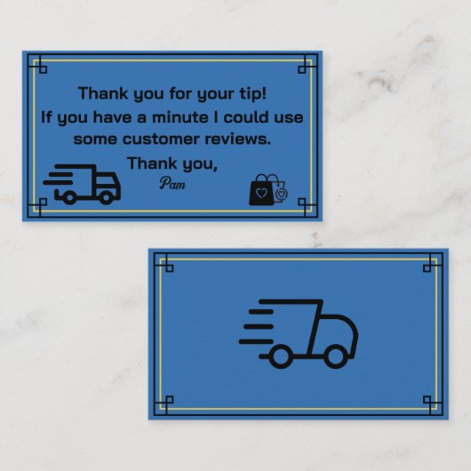 Merci de la part de la carte de visite du chauffeu (Devant / Derrière)