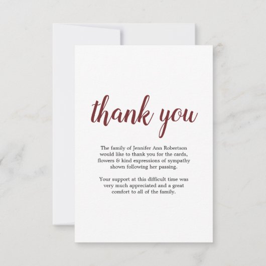 Merci de la sympathie - Funérailles Photo Florale (Dos)