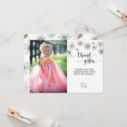 Merci de marguerite - Carte photo blanc (Devant/Arrière en situation)