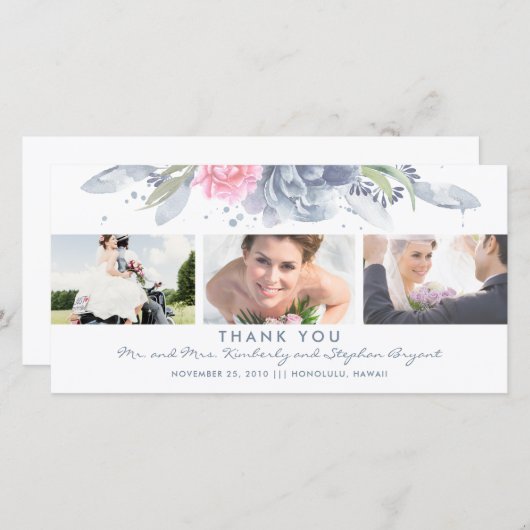 Merci de Mariage bleu et rose pâle (Devant / Derrière)